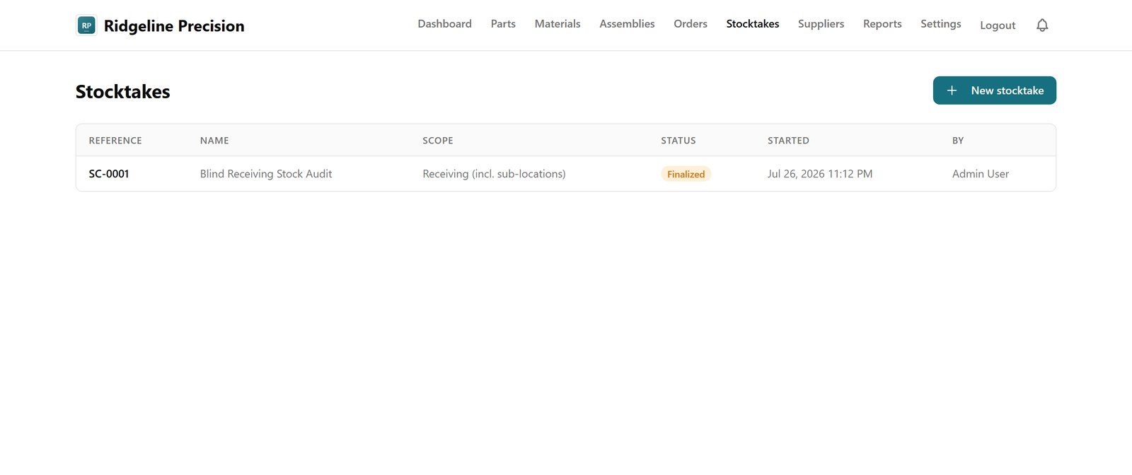 The stock and locations view in My Tool Tracking